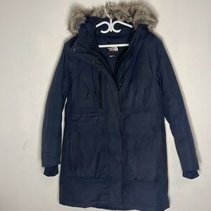 THE NORTH FACE 550 DRYVENT GOOSE DOWN FUR HOOD WOMEN LONG NAVY BLUE COAT JACKET